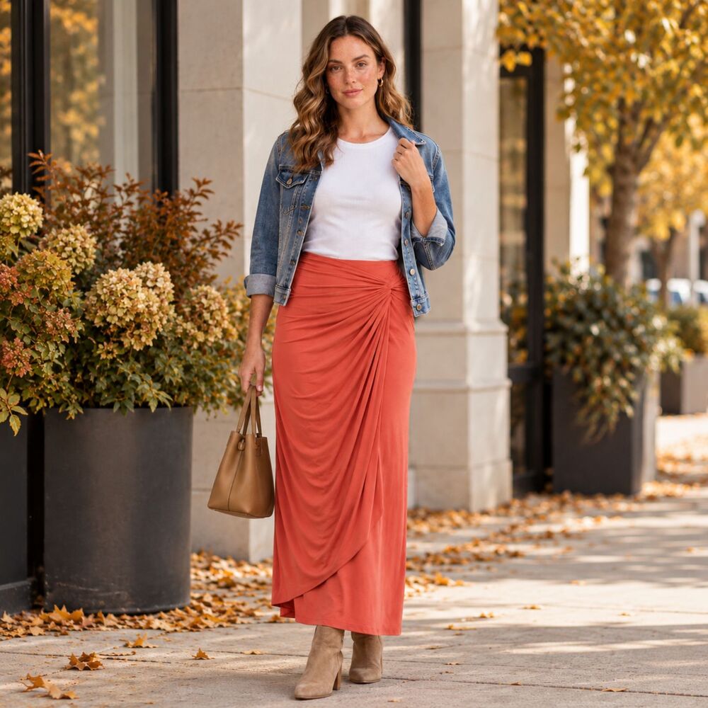 NWT Coral Draped Maxi Skirt with Side Knot Faux Wrap Summer Beach Vacation
